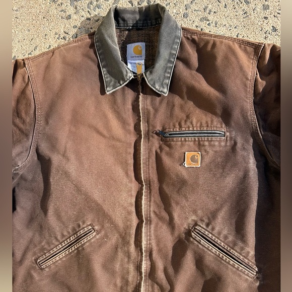 VTG Carhartt Detroit Jacket J97 DKB Brown Blanket Lined Distressed Faded Size XL - Picture 4 of 14